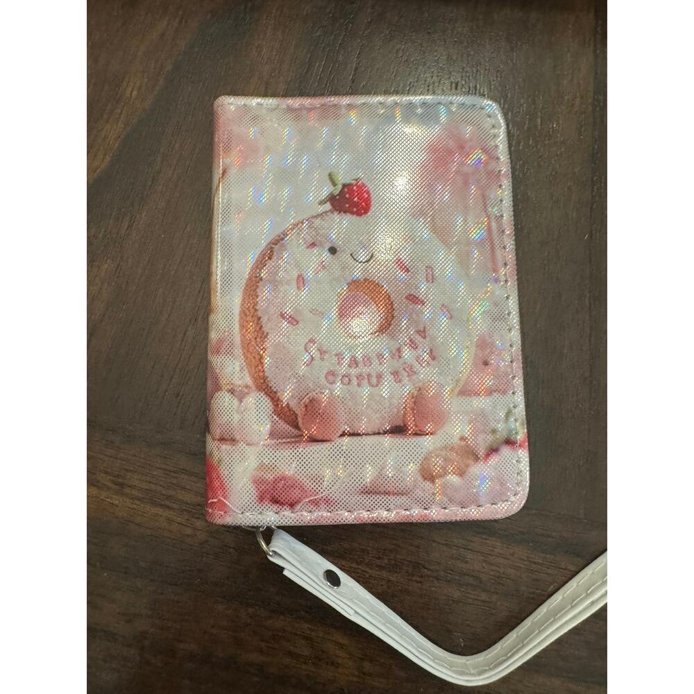 Pink and white kawaii donut with strawberry and sprinkles design wallet